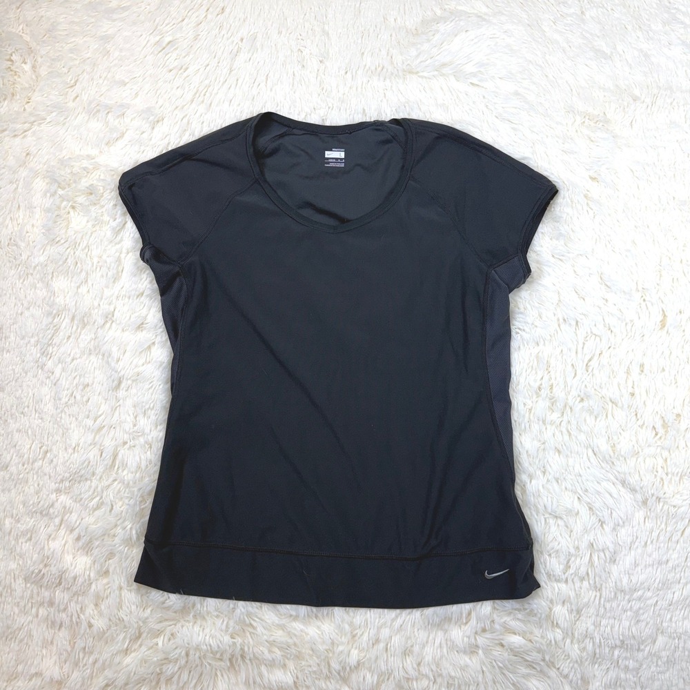 Nike Fit Dry Activewear Shirt Womens L Black Short Sleeve Tee Gymwear Sporty